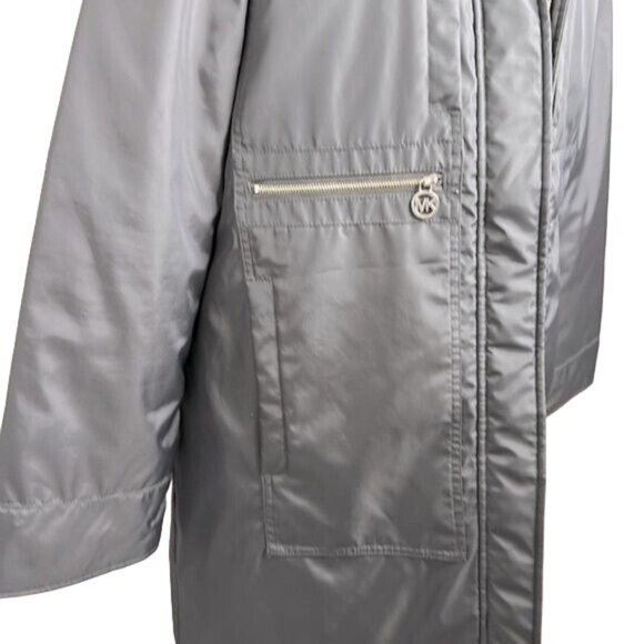 Michael Michael Kors Coat Winter Mid Length Gray Waterproof Hood Faux Fur Large - Picture 3 of 12